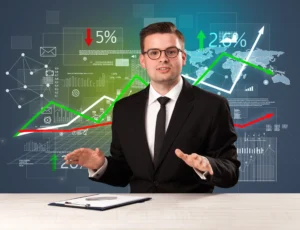 Business analyst explaining technical and fundamental analysis for improving trading signal accuracy