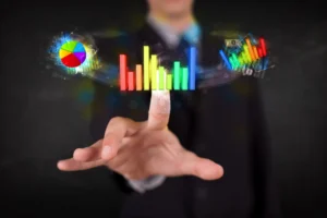 Businessman analyzing Cost Per Click (CPC) trends and digital advertising performance metrics in 2026